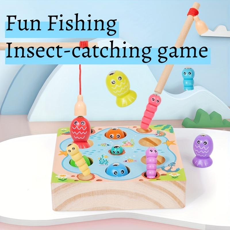 Lustiges Angel- und Insektenfangspiel, Duales Spieldesign zum Angeln und Insektenfangen, Freihändiges Gehirntraining, Leuchtende Farben, Hochwertiges Holz
