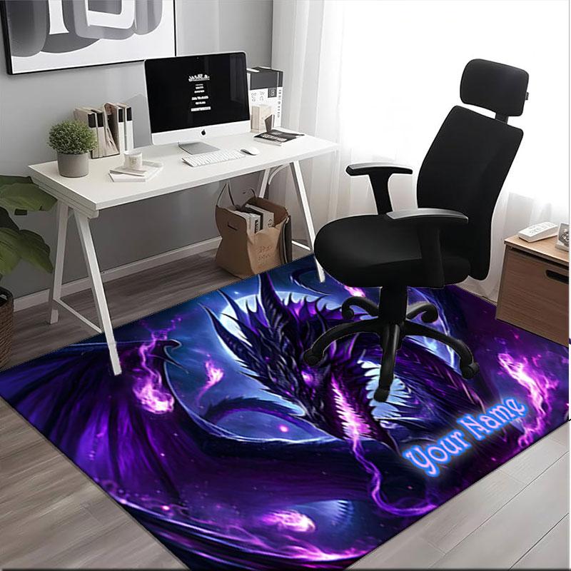 1PC Custom Name Purple Dragon Fantasy Art Theme Floor Mat Ideal for Living Room, Game Rooms, Office, Bedroom,Floor Mat Playful Design