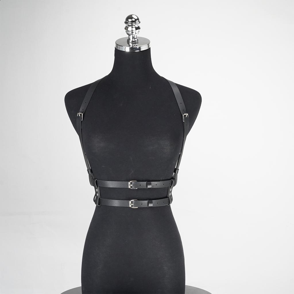 Women's Fashion Body Harness Belt - Black PU Leather Adjustable Straps for Dress & Clubbing Events