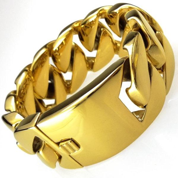 32mm Width Bling Massive 316L Stainless Steel Gold Tone Hip Hop Bracelet Designer Chrams