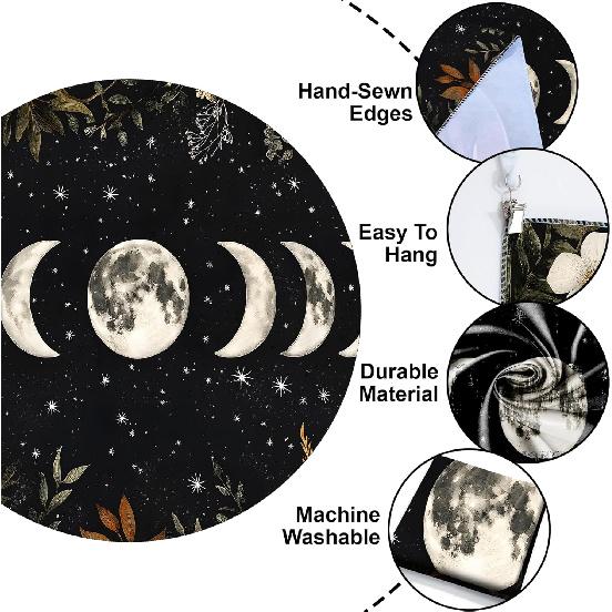 BVBOX Moon Garden Tapestry 59"x51", Black Celestial Floral Bohemian Moon Butterfly Tapestries, Dark Botanical Tapestry Wall Hanging Room Decor For