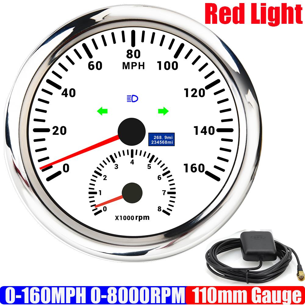 

ZMFJH Car Boat 110mm Gauge 0~120KMH,0~200KMH GPS Speedometer GPS Antenna Tachometer 0~8000RPM Turn Light High Beam Red LED ODO 160MPH WS