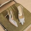 7521-7 [sheepskin] High-heeled Wedding Shoes Women's Thin Heels 2025 New Pointed Sandals Rhinestone Bow Shoes