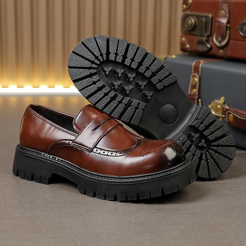 Fashion Block Simple Texture Korean Style Fashion Luxury Leather Casual Non-slip Men's Comfor Round Head Leisure Business Loafer Shoes