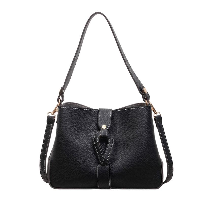 Fashion Lychee Pattern Solid PU Bucket Women's Shoulder Bags Hot Sale Soft Leather Simple Commuter Versatile Daily Crossbody Bag