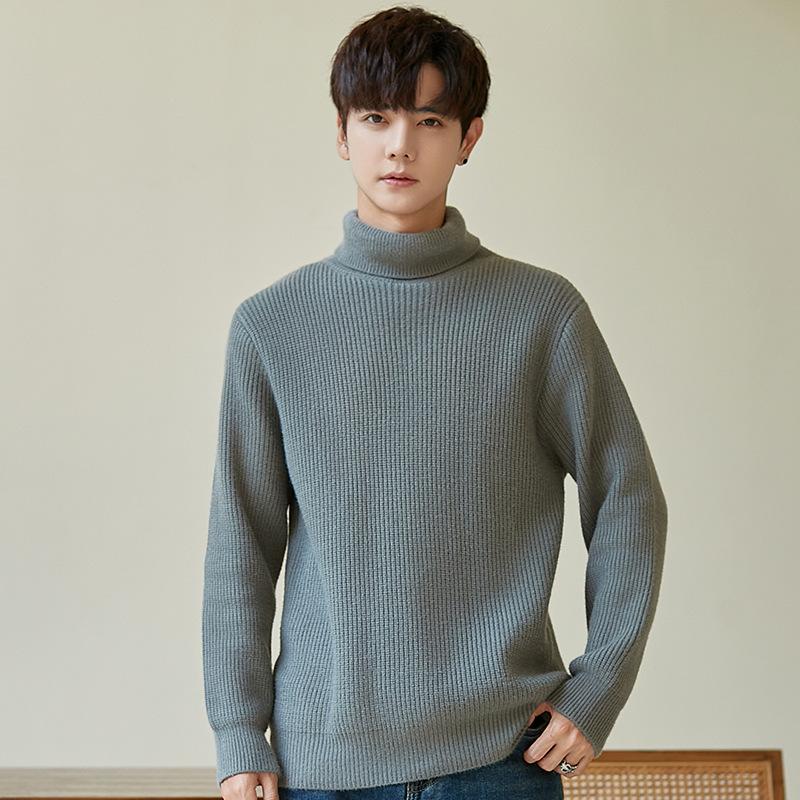 New Turtleneck Sweater Men's Korean Version Trendy Semi-knitted Sweater with Bottoming Shirt Inside