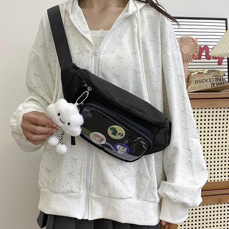 Japanese ins niche baby bag pain bag transparent badge breast bag, millet display messenger bag female student fanny pack