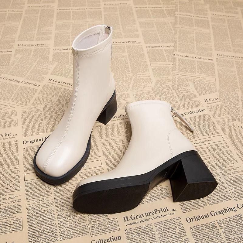 Soft leather high-heeled waterproof table Martin boots for children, autumn and winter 2025 new thick-heeled small ankle boots, short boots for women