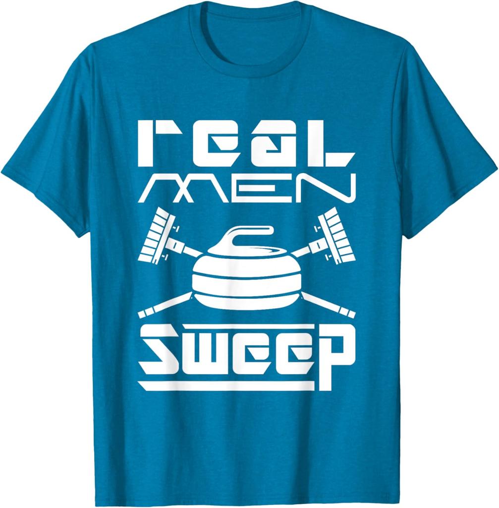 Real Men Sweep Curling Graphic Tee Cotton Short Sleeve Casual TShirt Gift for Men