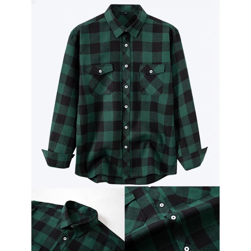 Camicia Casual a Quadri da Uomo a Maniche Lunghe in Misto Cotone