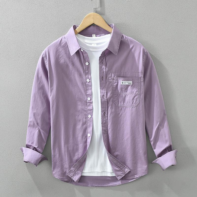 

Весна и лето желтые мужские рубашки с длинным рукавом повседневные топы с карманами рубашка на пуговицах из чистого хлопка японский стиль мужская одежда XXXL фиолетовый