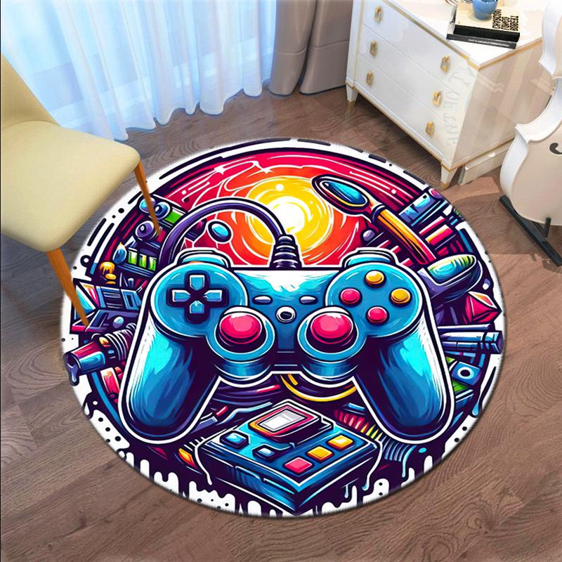 1Pc Game Theme Printed Circular Carpet, Home Door Mat, Outdoor Travel Protection Carpet A7