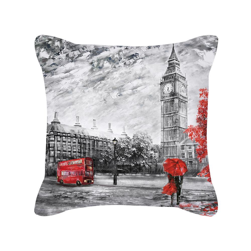 Kissenbezug Paris London Stadtlandschaft Ölgemälde Kissen Rotes Paar Leinen