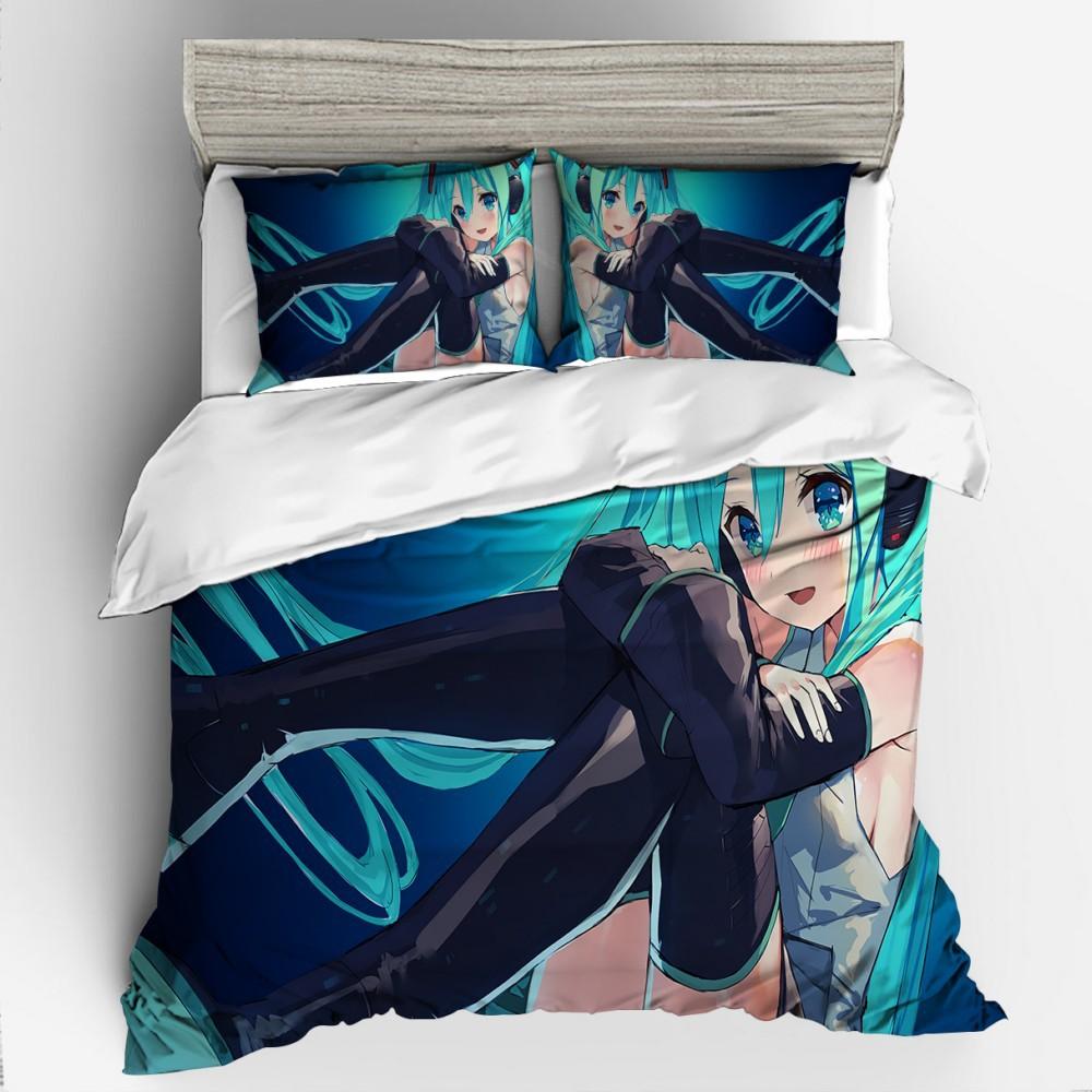 3D Digital Printing Animation Series Hatsune Quilt Cover Three-Piece Set Thickened