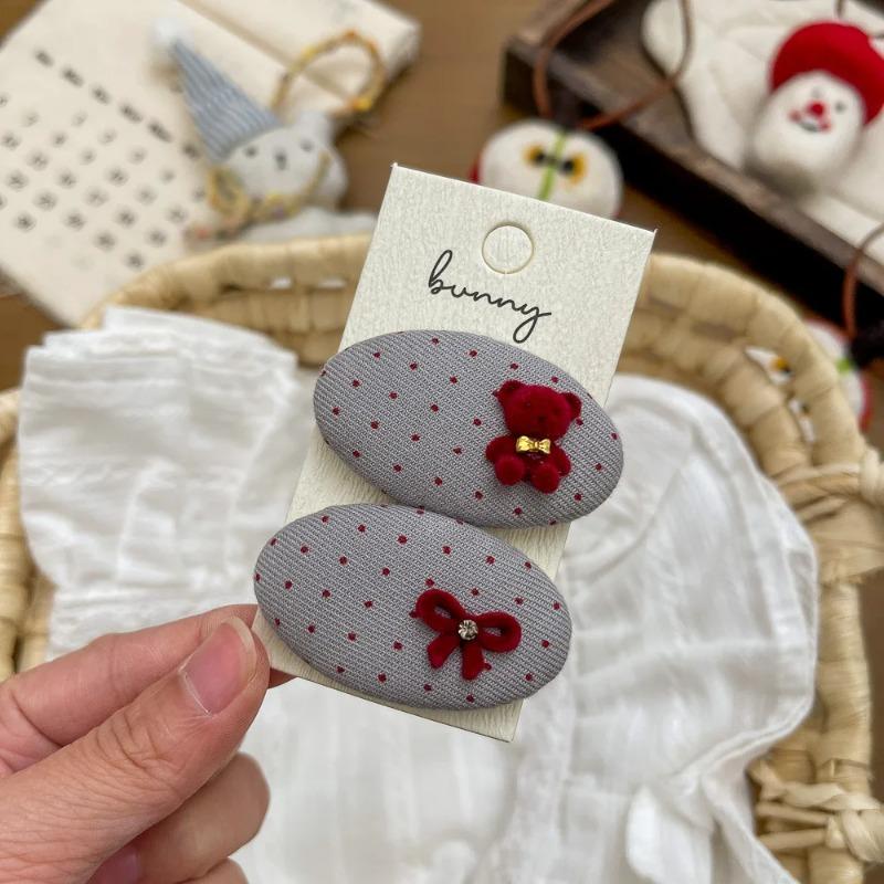 2 Pcs/Set Fabric Plaid Oval BB Clip Cartoon Hairpin Sweet Girl Hair Accessories Bangs Side Clip Barrettes Hair Clip Kids Headwear