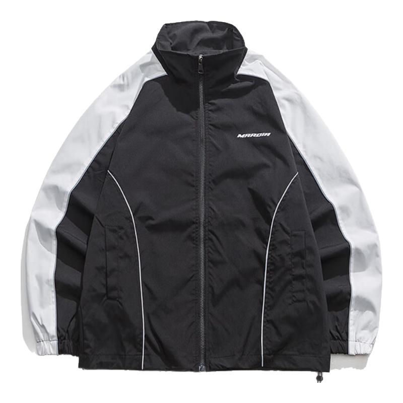 

Men s American Style Patchwork Stand Collar Windbreaker Jacket 2XL