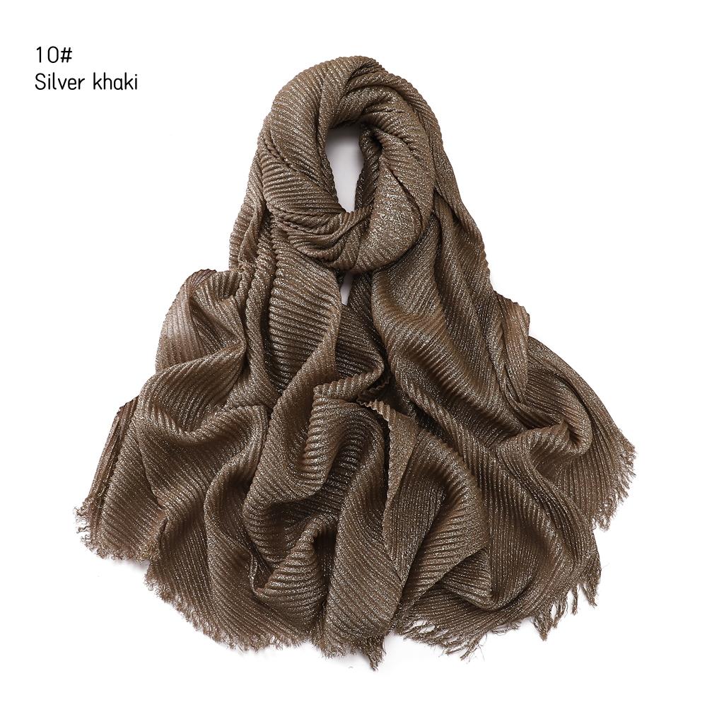 24 Colors Plain Glitter Shimmer Wrinkle Fringe Viscose Scarf Shawl Lady Thin Ripple Wrap Pashmina Stole Bufandas Muslim Hijab