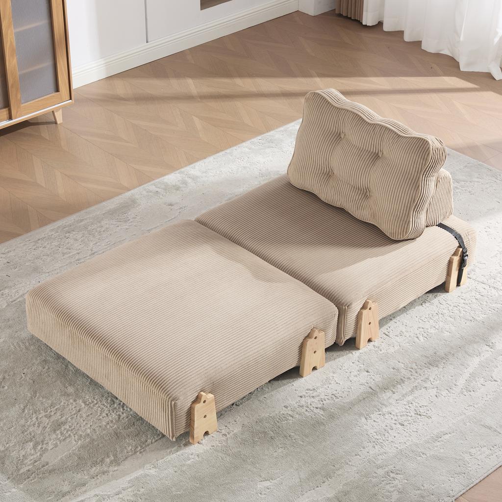 A Comfortable Armchair Made of Corduroy – a Fold-out Sofa Bed with Wooden Legs, Ideal for Small Apartments and Bedrooms (Khaki-colored Corduroy)