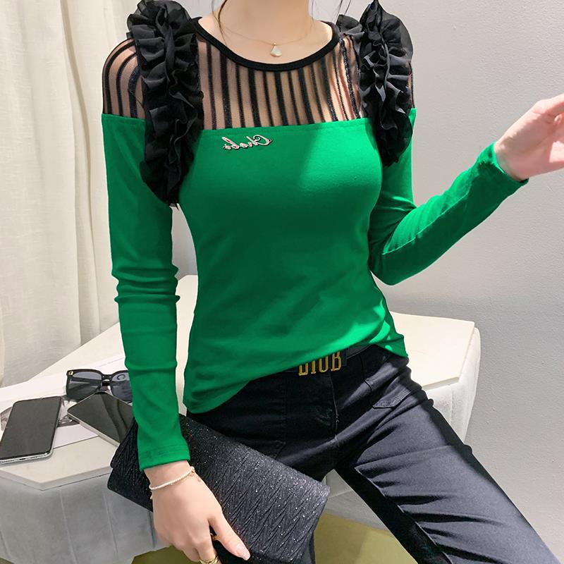 Women's Slimming Lace Shoulder Long Sleeve T-Shirt