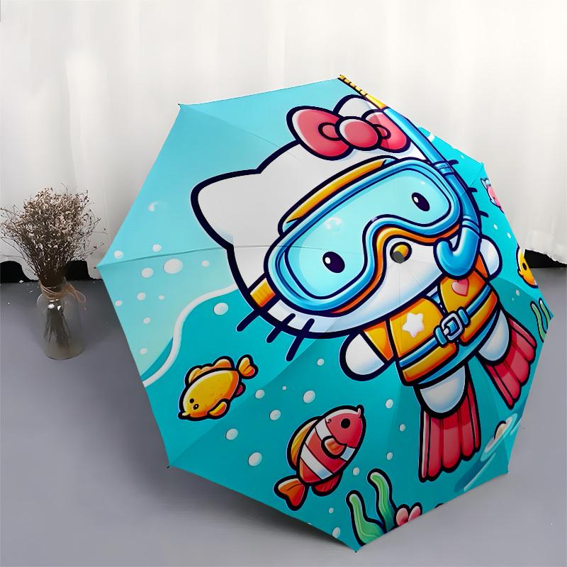 1pc Hello Kitty Scuba Diving Adventure Umbrella with Plastic Handle,Suitable for All Seasons Home Travel Outdoor UmbrellaSanlio124