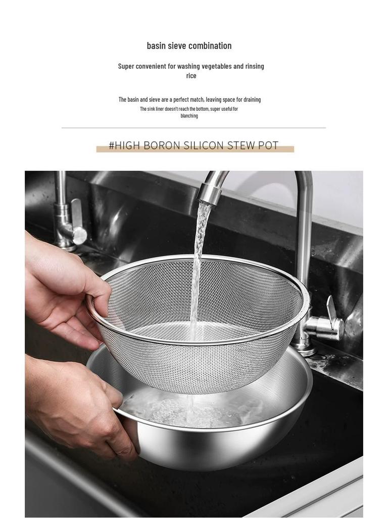 304 Stainless Steel Kitchen Basin: Wash Veggies, Knead Dough, Beat Eggs, or Mix Salads. Thick, Durable Design for Household Use.