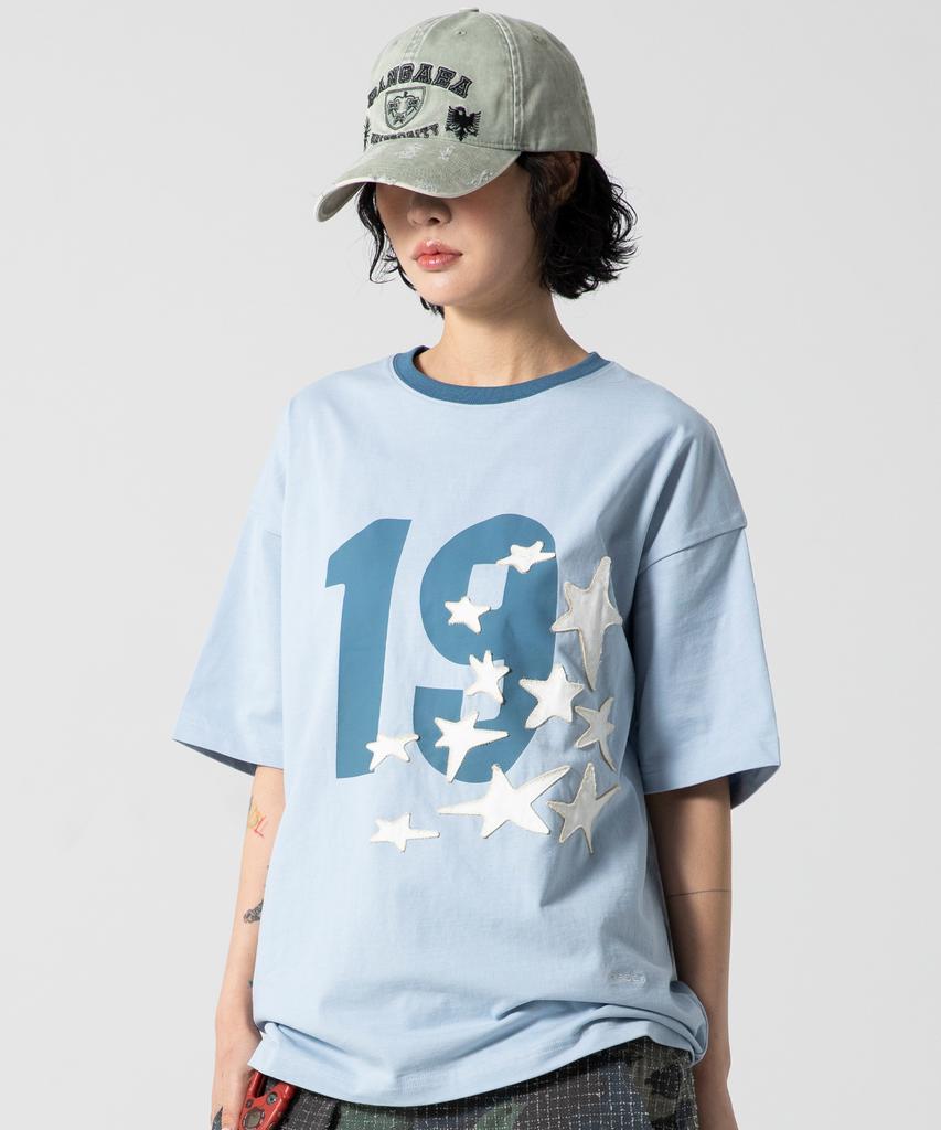 GLACK Gt124 Numbering Star Applique T-Shirt (Blue)