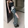 Jeans a vita alta strappati lavaggio retrò Spice Girl americana design estivo per bambini texture con texture vuota estesa pantaloni lunghi a zampa