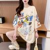 Loose Women's Mid-Length Crew Neck Short-Sleeve T-Shirt for Summer Street Style