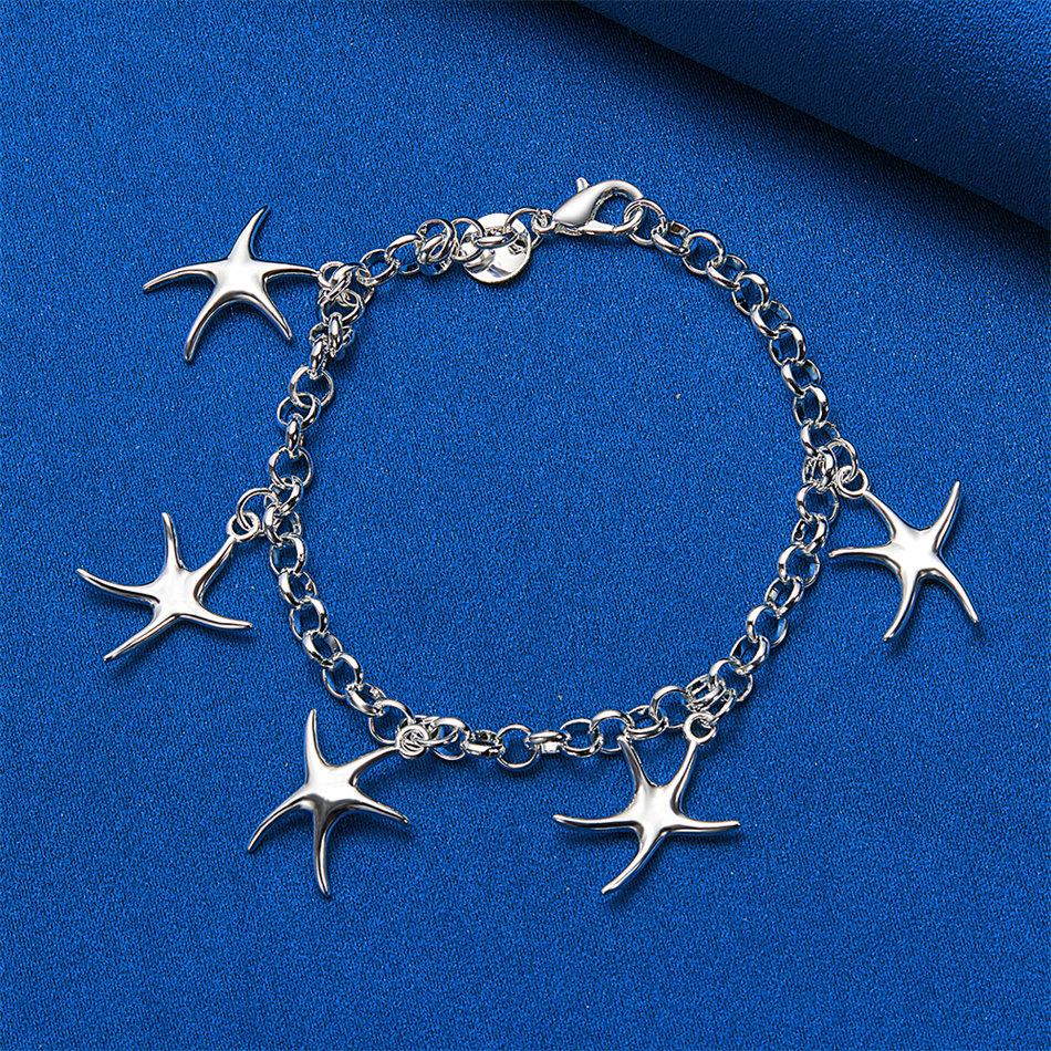 925 Sterling Silver 8-inch Exquisite Starfish Bracelet, Fashionable Women's Party Accessories, Jewelry, Wedding Gifts