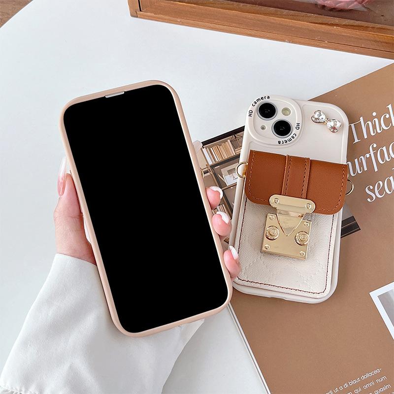 For IPhone17Promax Mobile Phone Case Crossbody Wallet for Apple 16 Card Holder Lock 15Pro Fine Hole 13 Soft 8
