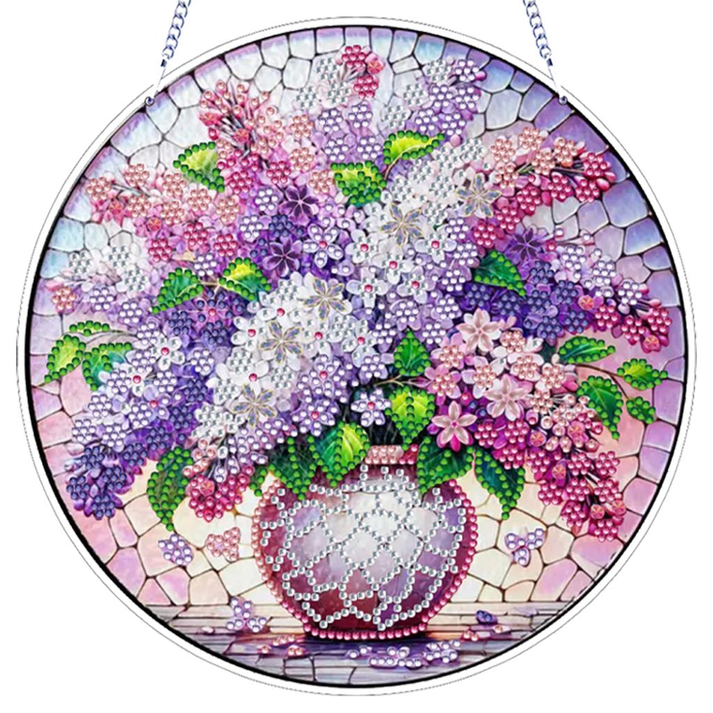 Blume DIY 2D Flache Acryl Diamantmalerei Ornamente Doppelseitiger Diamant 24cm Diamantkunst Anhänger für Erwachsene Fenster Wanddeko