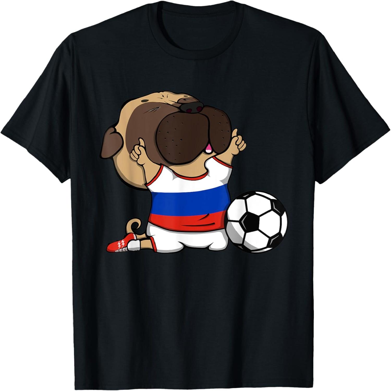 Pug Dog Russia Soccer Fans Jersey Russian Football Lovers T-Shirt S