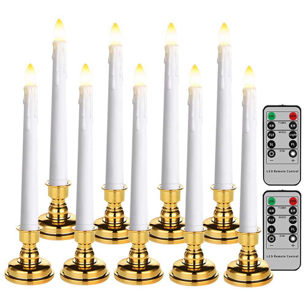 LED Kerze mit zeitgesteuerter Fernbedienung und Kerzenständer, flammende, flackernde Fensterkerze, Weihnachtsdeko, Kerzenlampe