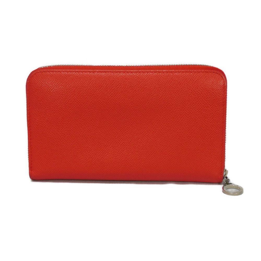 Used 11679 Long Zip Wallet 37690 7940 Grain Calfskin Compartment Zip Around Logo Charm Red Unisex from Japan AUTHENTIC