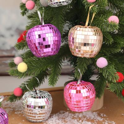 6Pcs Christmas Apple Shaped Mirror Ball Colorful Shiny Ball Pendants Xmas Tree Hanging Ornaments New Year Party DIY Decoration