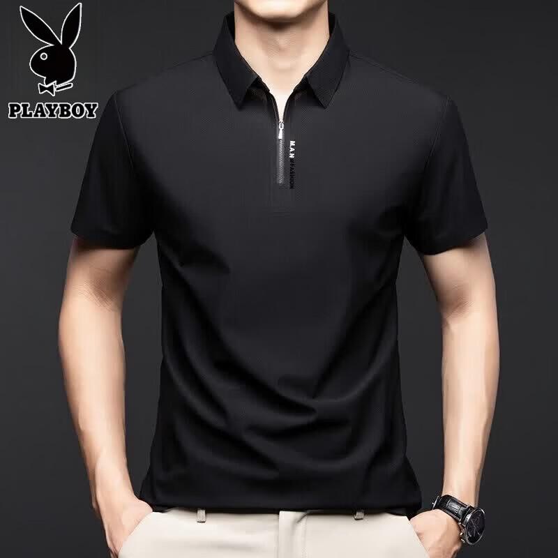 

Playboy Men s Ice Silk Half-Zip Polo Shirt M