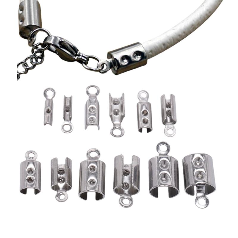 50/100 Stück Halskettenverbinder Zubehör Edelstahl Quetschperlen Kappen Lederbandclips Für DIY Schmuckherstellung