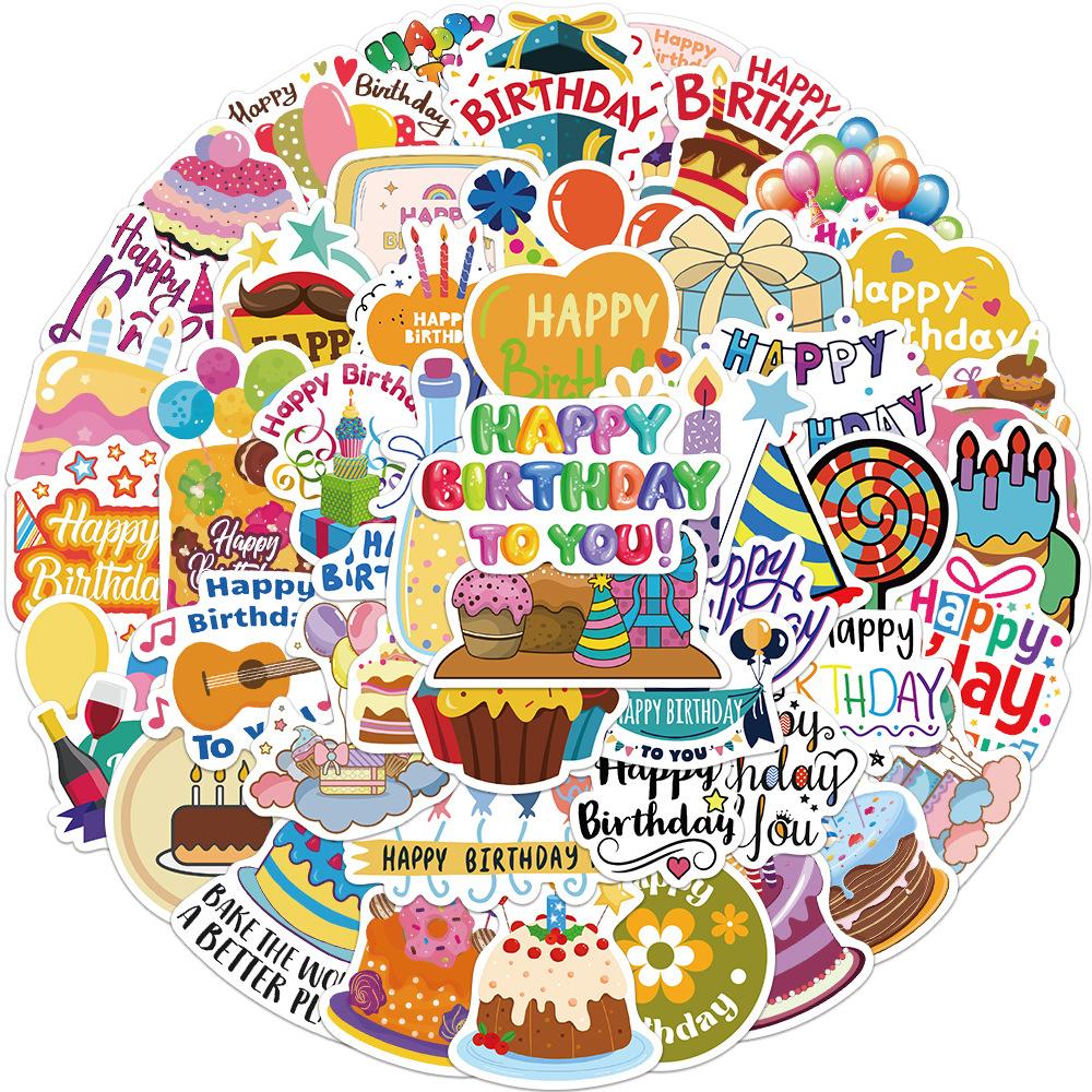 50 Birthday Wishes Graffiti Stickers Decorate Suitcase Guitar DIY Waterproof Stickers
