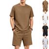 Men Casual Loose Textured Short Sleeve T Shirt And Shorts Two Piece Set