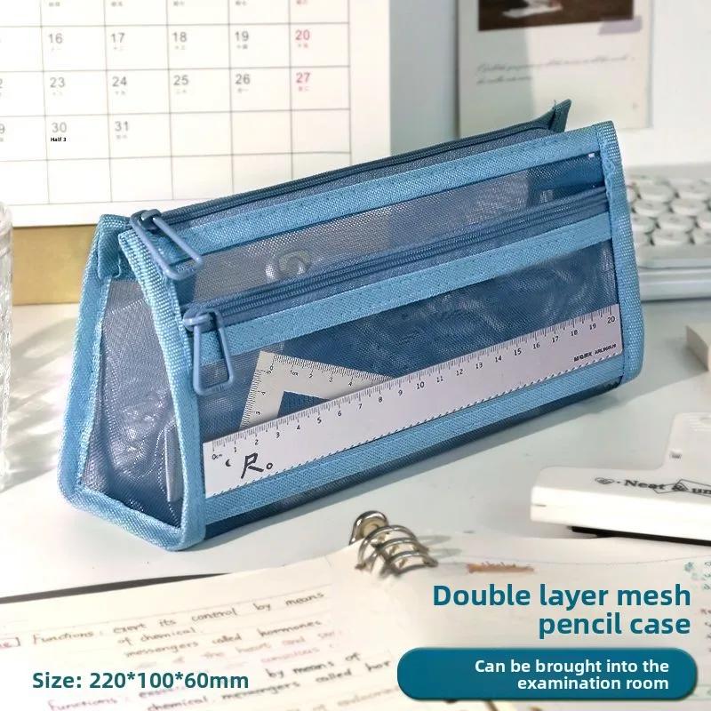 Enkel Stor Kapacitet Studentpennskrin Genomskinlig NätDesign Högt Estetiskt Värde Ins Korea Japansk ProvPennskrin