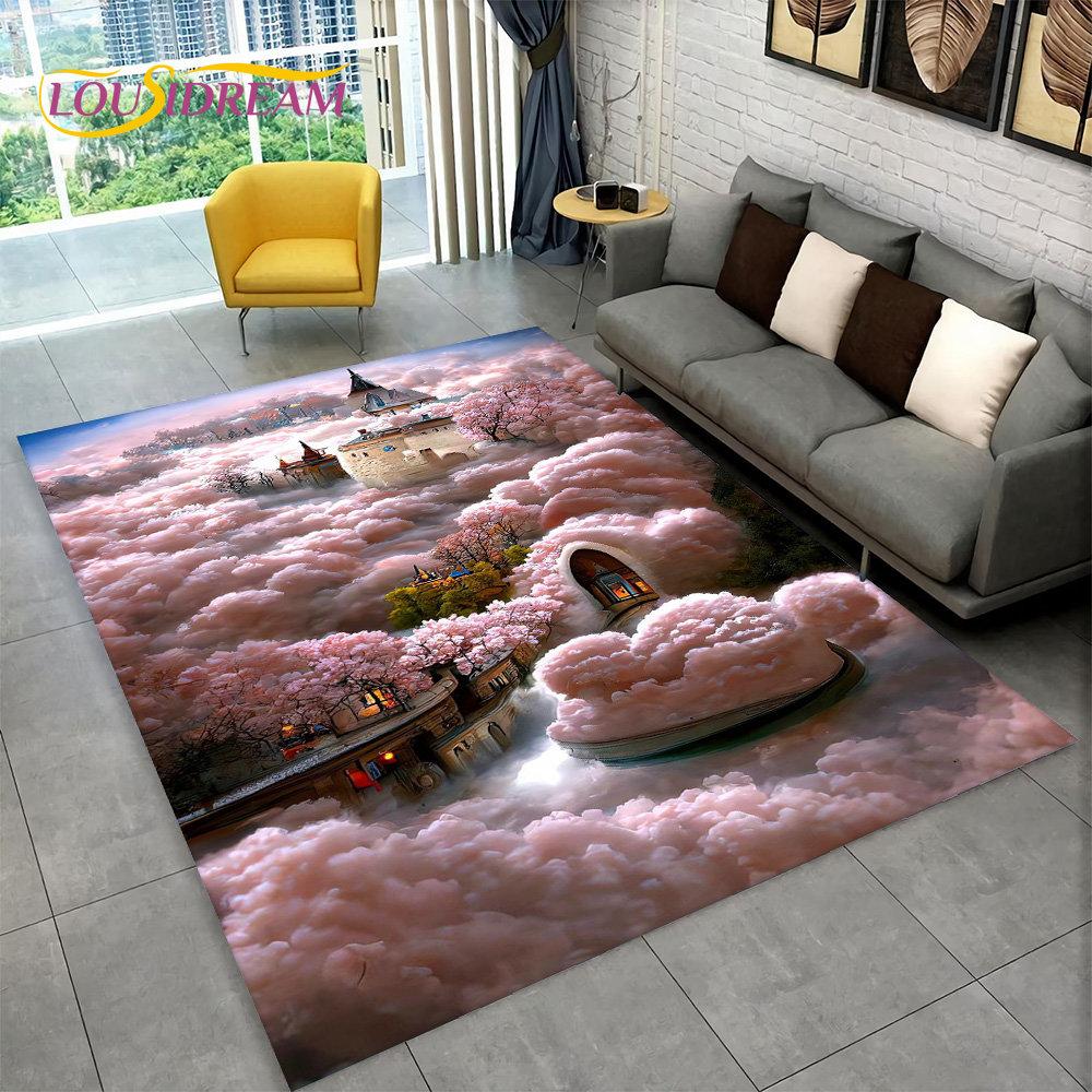 3D Beautiful Dream Magic Castle Scenic Area Rug,Carpet Rug for Living Room Bedroom Sofa Doormat Kitchen Decor Non-slip Floor Mat