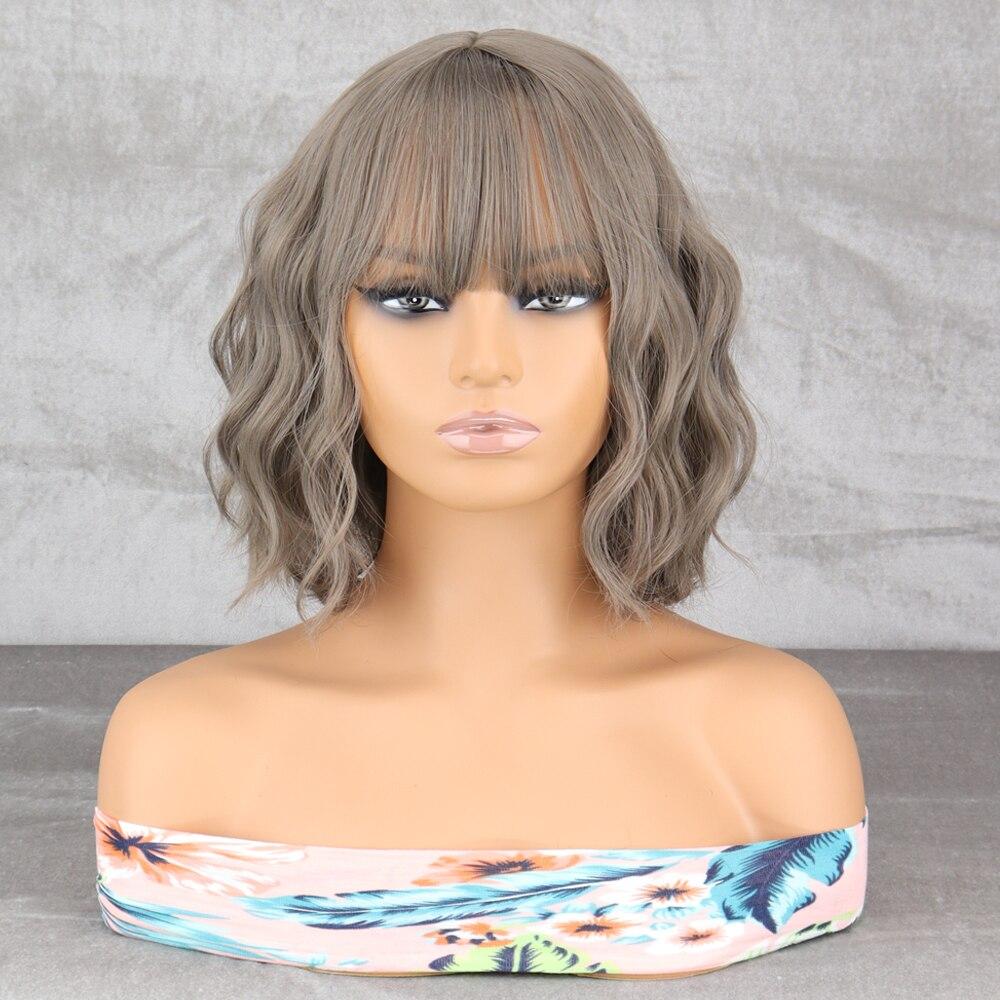 LISI HAIR Perucă Bob Scurt Ondulat pentru Femei, cu Breton, Fibră Sintetică, Cosplay, Purtare Zilnică, Perucă Scurtă Ondulată pentru Femei