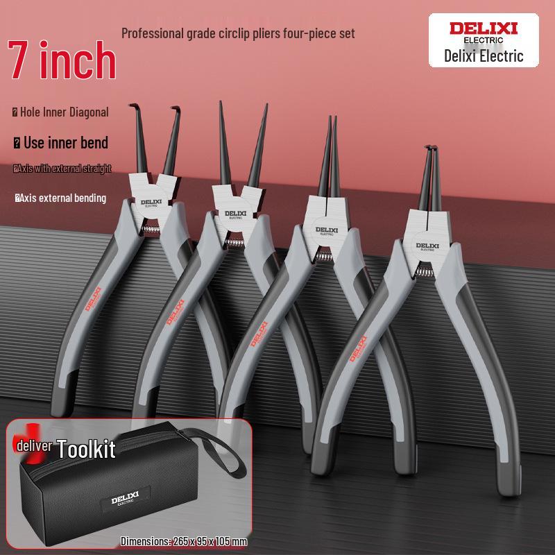 Delixi Industrial Snap Ring & Circlip Pliers Set for Internal/External Use