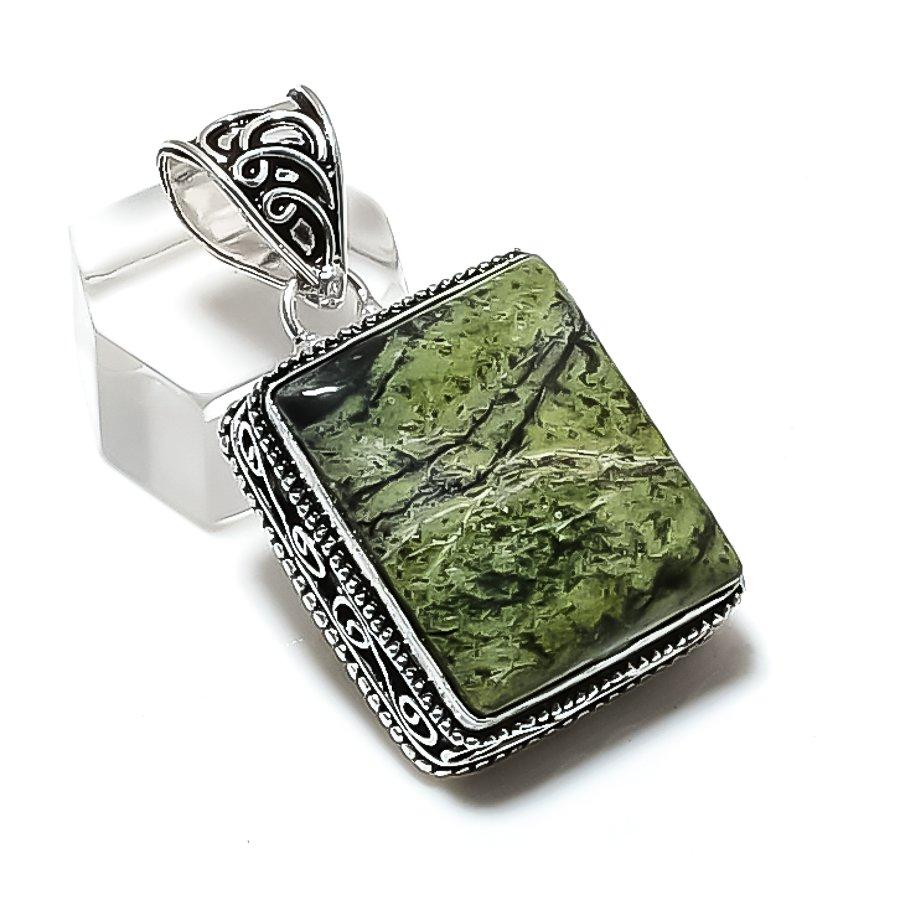 Natürlicher Drachenblut Edelstein Handgefertigter 925er Sterling Silber Anhänger 1,65" ETC-14306