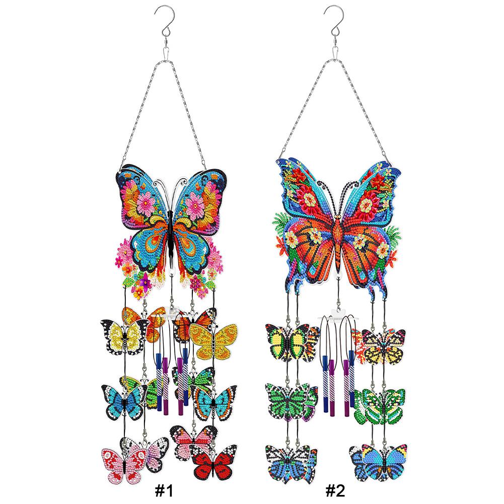 Flower Butterflies Wind Chime Double Sided Diamond Painting Home Decor Crystal Hanging Home Wall Decor for Home Wall Decor