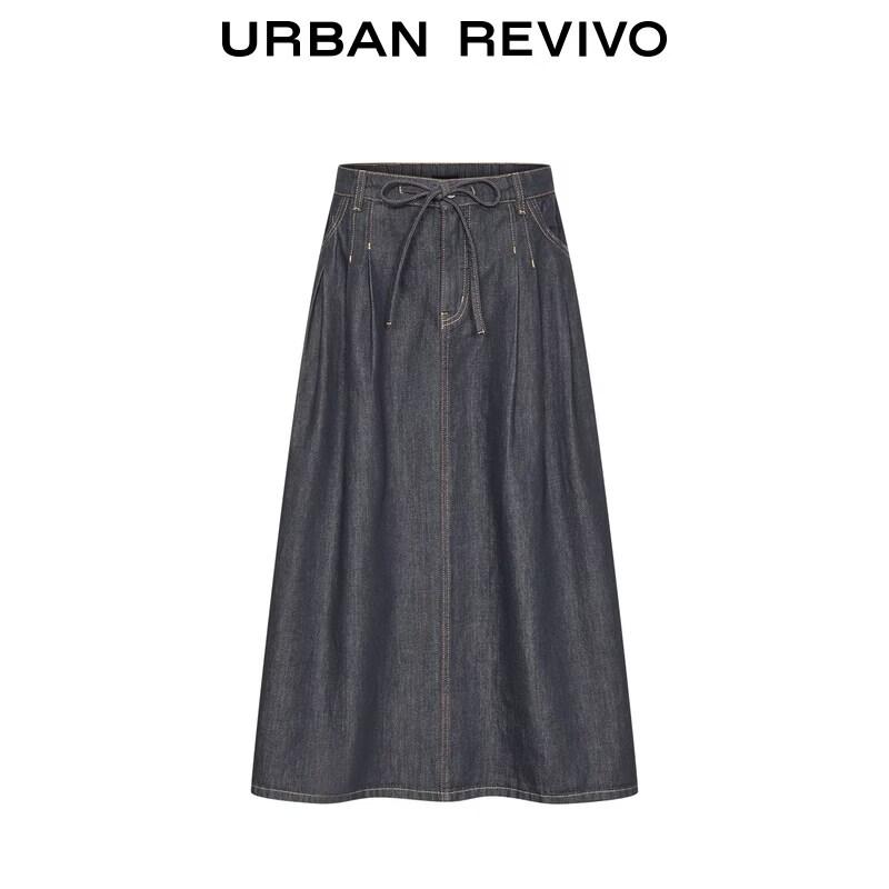 UR2025 Women's Casual Elastic Waist Midi Skirt