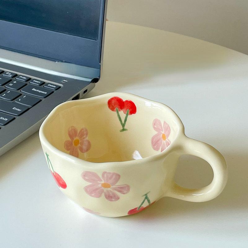Hand Pinched Irregular Flower Ceramic Mugs Coffee Cups Milk Tea Cup Ins Korean Style Oatmeal Breakfast Mug Drinkware Kitchen Cup