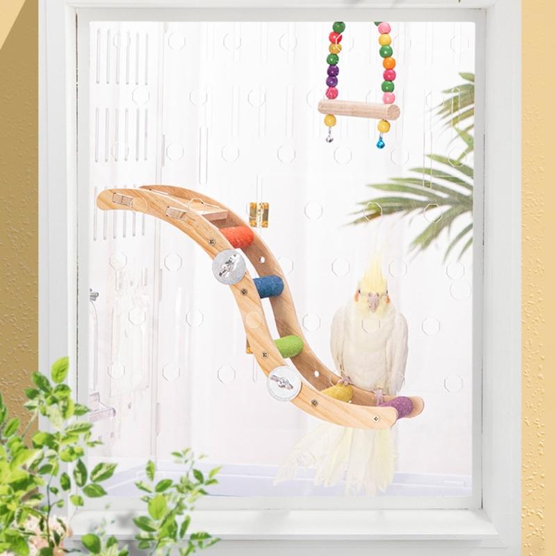 Parrot Colorful Ladder Bird Toy Cockatiel Wood Perch Gym Playground Ladder with Non-slip Quartz-Sand Paw Grinding Toy