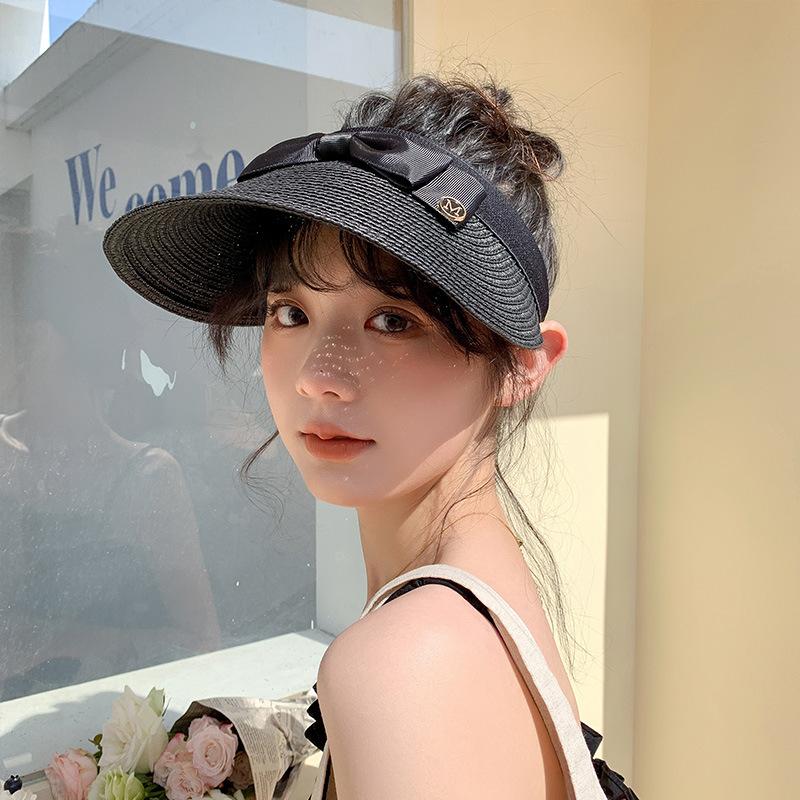 Summer Empty Top Raffia Straw Hat Women Outdoor Travel Beach Sunscreen Anti Uv Riding Sun Hat Girl Big Brim Bow Visor Cap