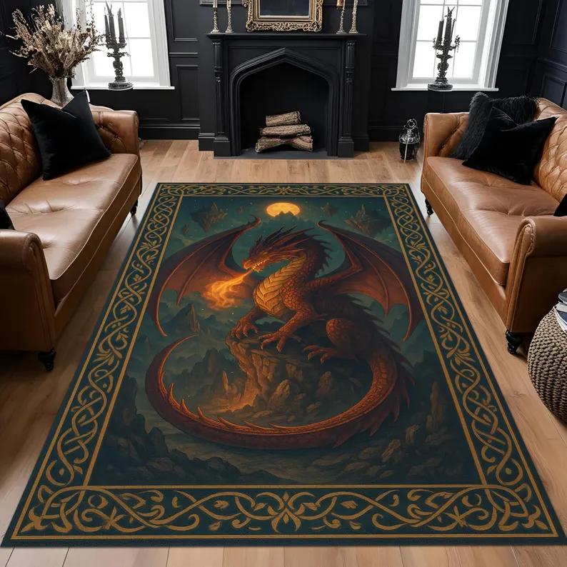 

Fantasy Dragon Pattern Area Carpet Mat Rug Home Decoration Dark Gothic Vintage Modern Living Room Floor Rug Home Carpet 40X60cm